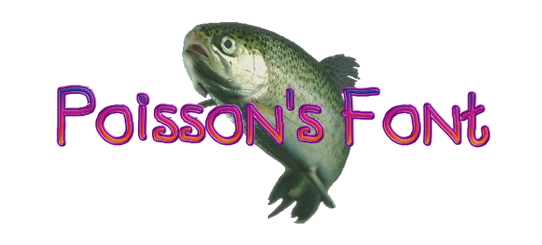 Poisson's Logo in English, infront of a Rainbow Trout.